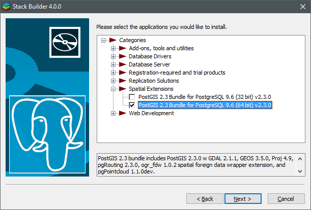 Select PostGIS extension Select PostGIS extension