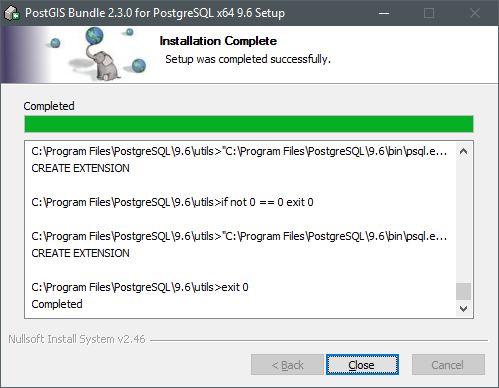 PostGIS installation completed PostGIS installation completed