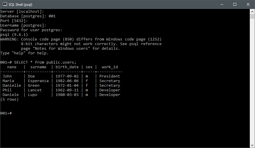 psql console psql console