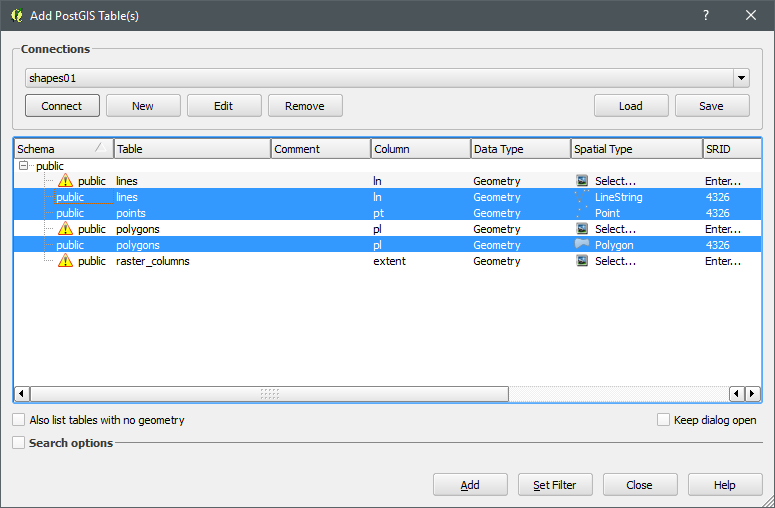 Select layer with geometric data Select layer with geometric data