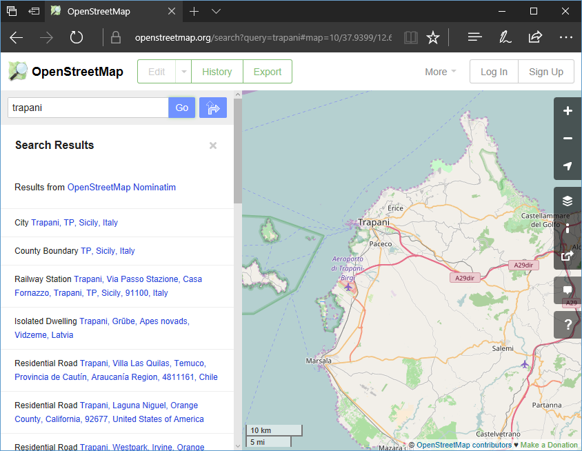 OpenStreetMap centered in Trapani OpenStreetMap centered in Trapani