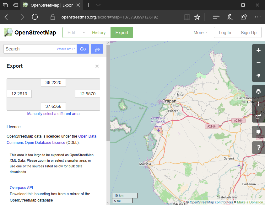 OpenStreetMap export dialog OpenStreetMap export dialog