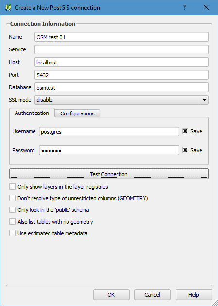 Create new PostGIS connection Create new PostGIS connection