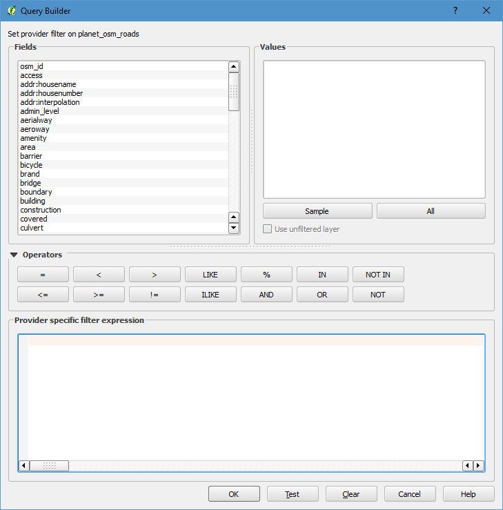 Query Builder window Query Builder window