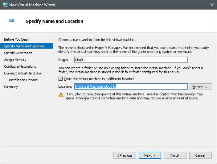 Virtual machine name and location Virtual machine name and location