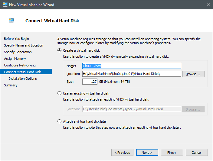 Create virtual hard disk Create virtual hard disk