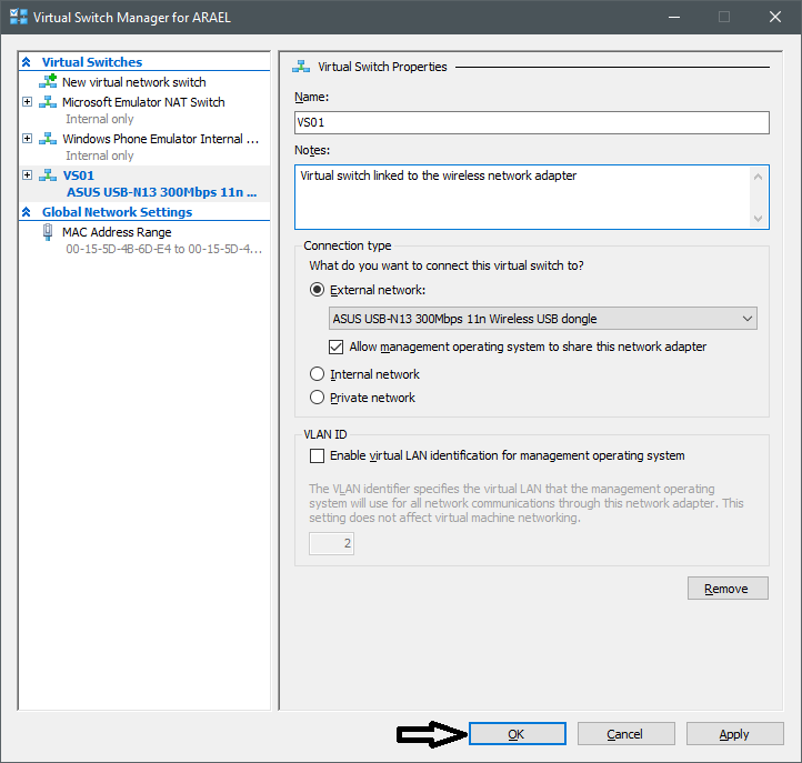 Virtual switch parameters Virtual switch parameters